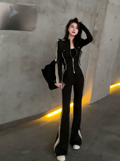 Da Tingting Fashion Casual Sports Autumn Slimming Stand Collar Long Sleeve Wide Leg Sports Suit DT0206