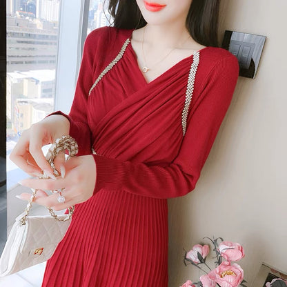 lolita inner knitted dress women's autumn and winter 2023 new design niche long bottoming sweater skirt