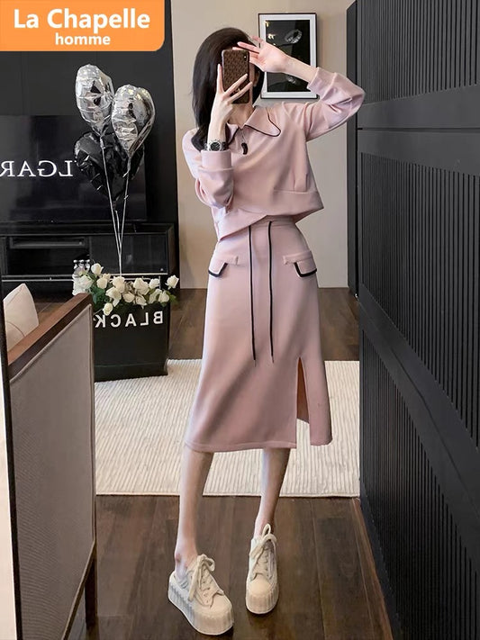 La Chapelle autumn outfit with a complete set of fashionable 2023 new autumn high-waist slimming suit skirt women's two-piece set
