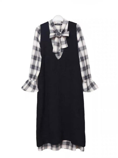 Early autumn maternity suit, plaid shirt, high-end maternity wear, spring and autumn fashionable mother Hepburn style dress two-piece set