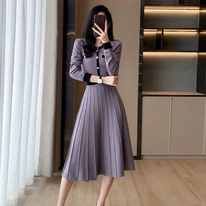 French socialite small fragrant style large hem knitted dress 2022 autumn and winter new high-waisted A-line over-the-knee temperament long skirt