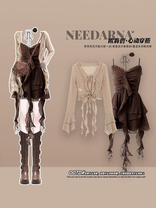 Wasteland style suspender dress women's clothing 2024 new summer desert northwest travel wear Naples skirt