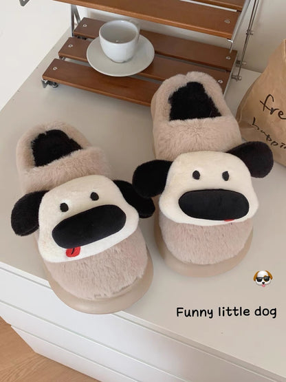 Thin strips of cute and cute three-dimensional dog couple cotton slippers to keep warm and non-slip winter internet celebrity home shoes for men and women