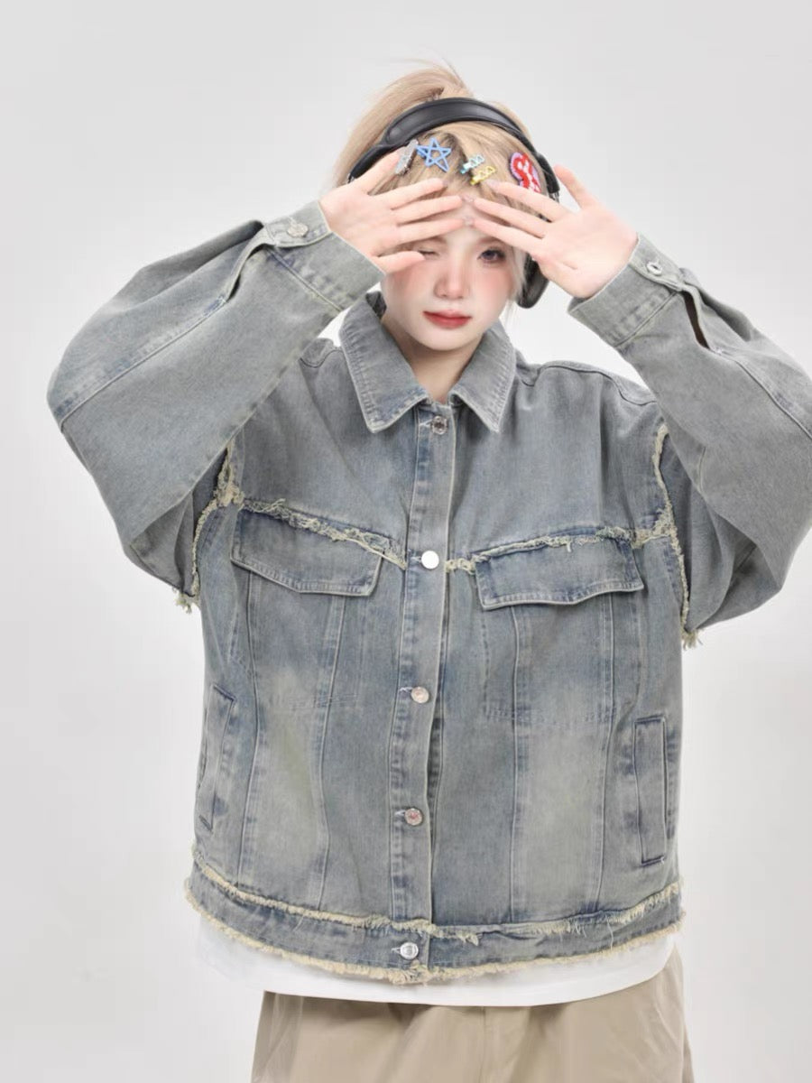 High-end oversize butterfly embroidered denim jacket for women autumn and winter 2023 new American retro jacket top A3353