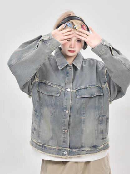 High-end oversize butterfly embroidered denim jacket for women autumn and winter 2023 new American retro jacket top A3353