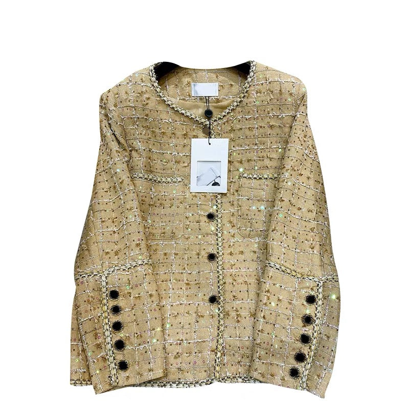 French niche design sense 23 autumn and winter new style small fragrant style short top tweed braided temperament jacket for celebrities