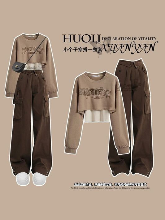 College style sweater spring suit for women 2024 new casual overalls milk style outfit street-blasting and age-reducing two-piece suit
