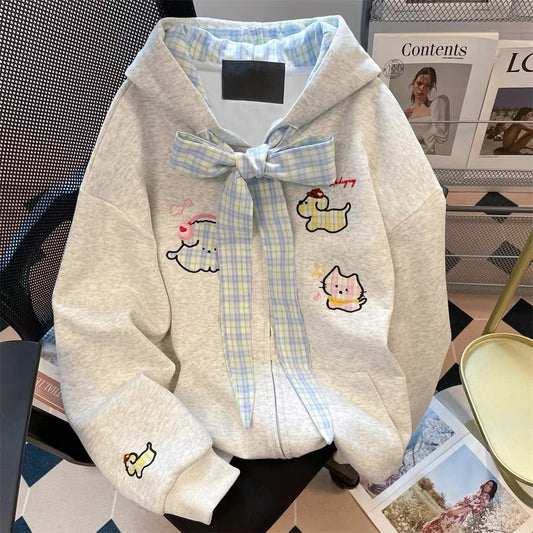 Milk fufu blue striped angel puppy sweater coat women's autumn and winter gentle Japanese style thick hooded knitted cardigan