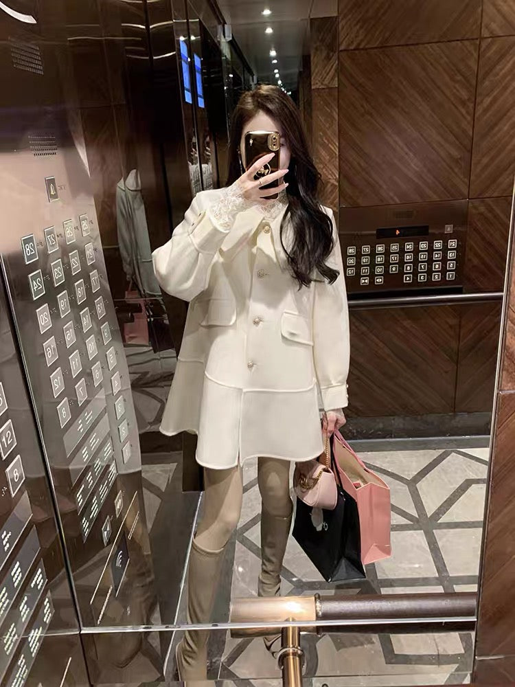 Fish Rabbit's rabbit high-end double-sided woolen coat for women doll collar sweet wool woolen coat autumn cashmere coat