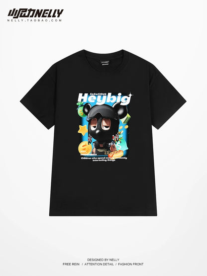 Summer new short-sleeved men's and women's T-shirts trendy cartoon half-sleeved loose couples students pure cotton half-sleeved bottoming shirt trendy