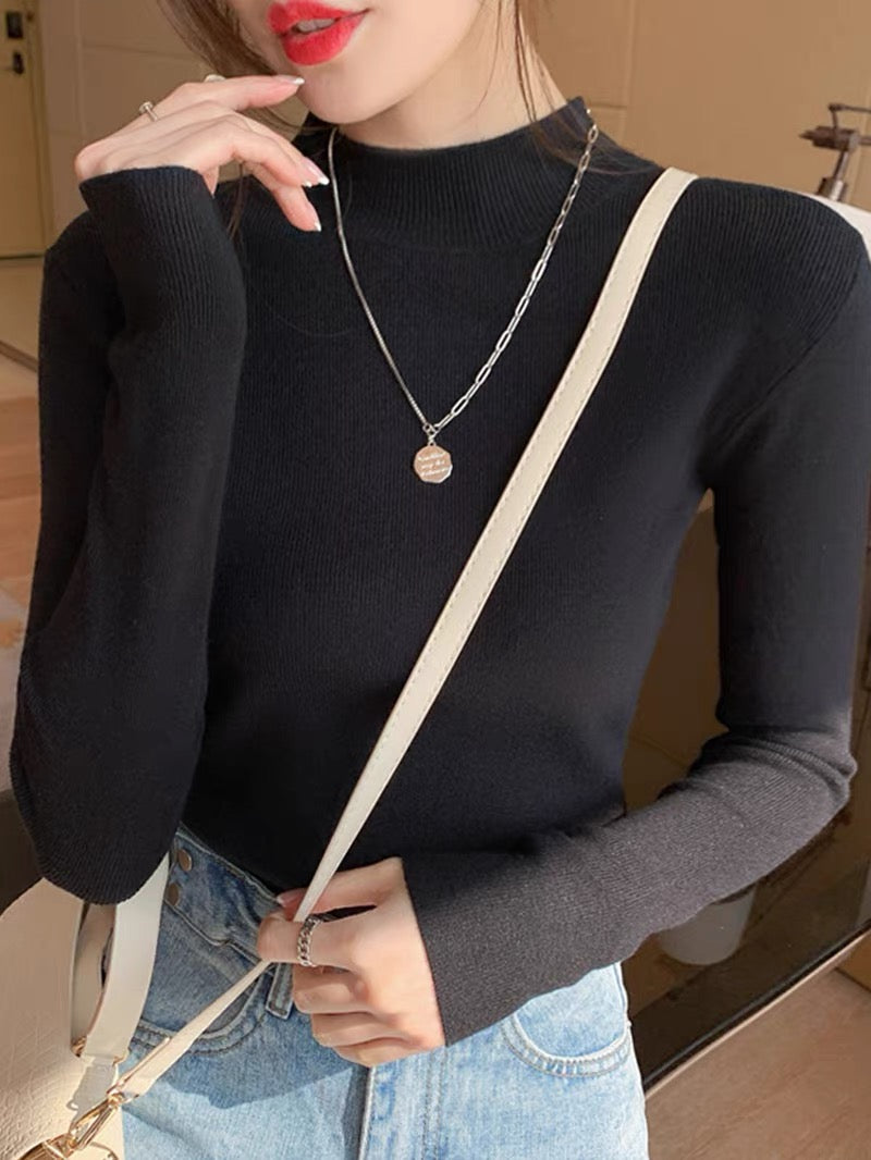 Half-turtle collar bottoming shirt for women, spring and autumn style inner style, 2023 new autumn and winter long-sleeved sweater sweater top for women
