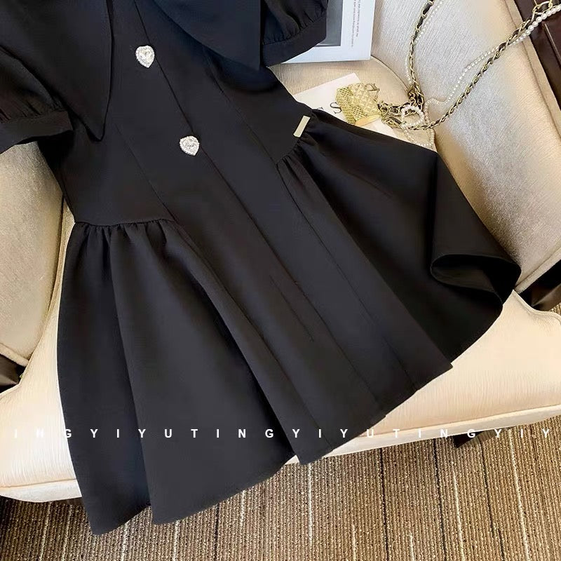 Chic and beautiful basic dress female waist high-end sense niche bow navy style tutu skirt summer