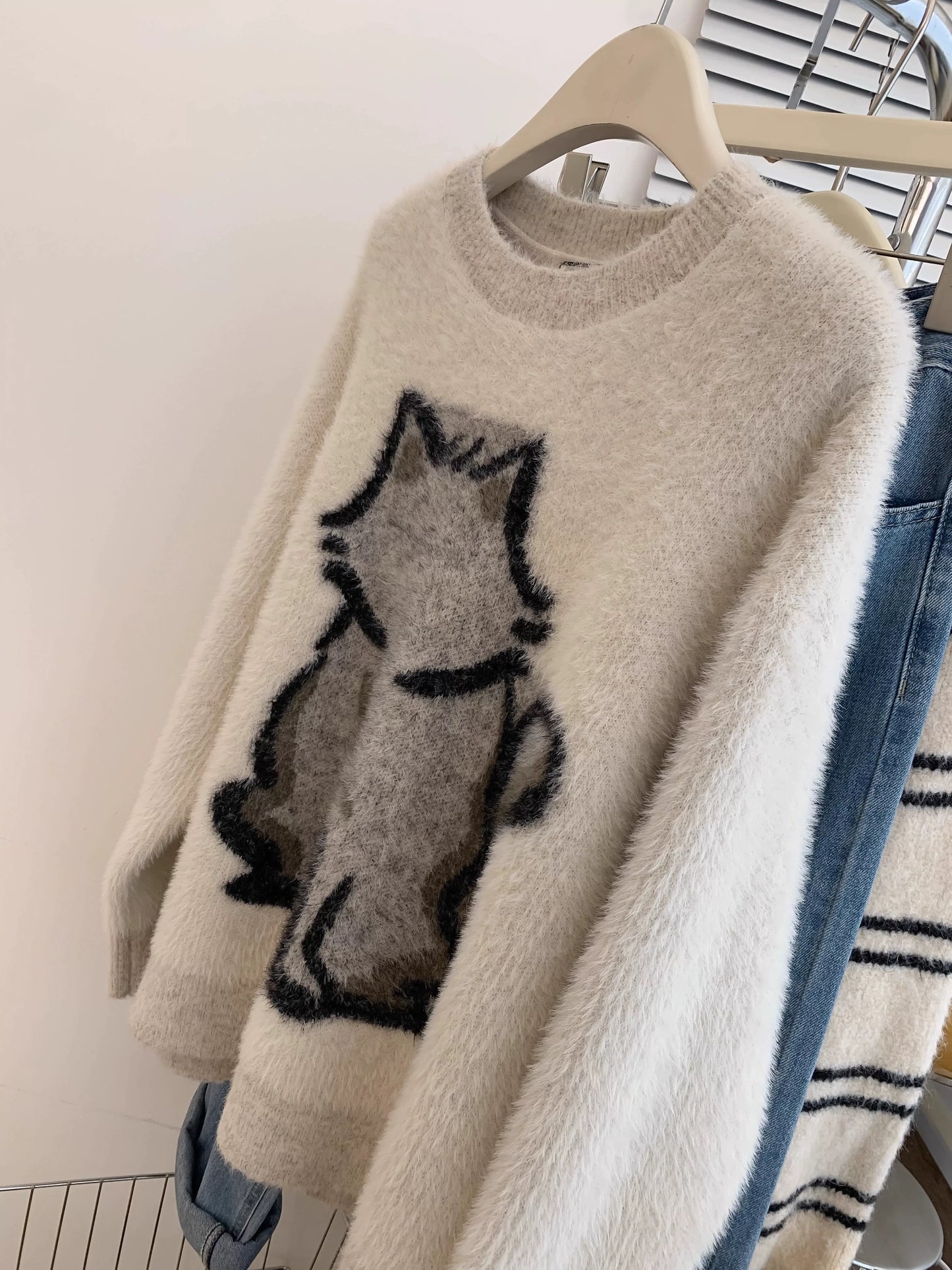 Mink velvet pullover sweater for women autumn and winter thickened loose lazy style small size outer wear high-end feeling super good looking