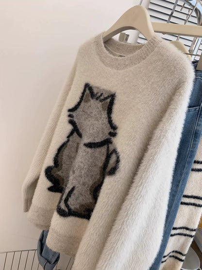 Mink velvet pullover sweater for women autumn and winter thickened loose lazy style small size outer wear high-end feeling super good looking