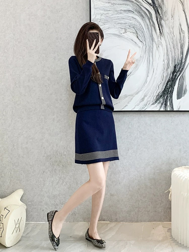 2023 autumn and winter new French style fashion suit women's slim sweater A-line skirt knitted two-piece suit skirt