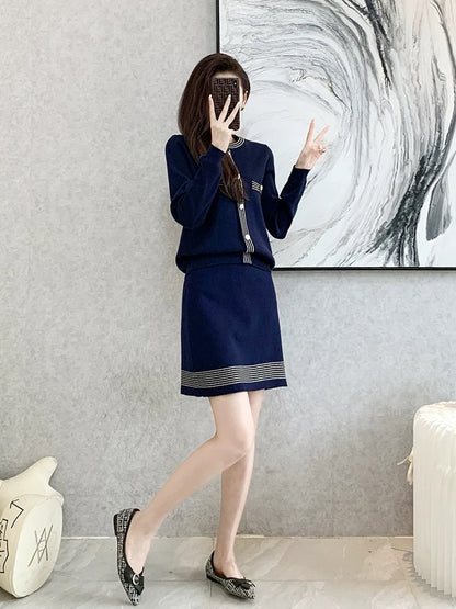 2023 autumn and winter new French style fashion suit women's slim sweater A-line skirt knitted two-piece suit skirt
