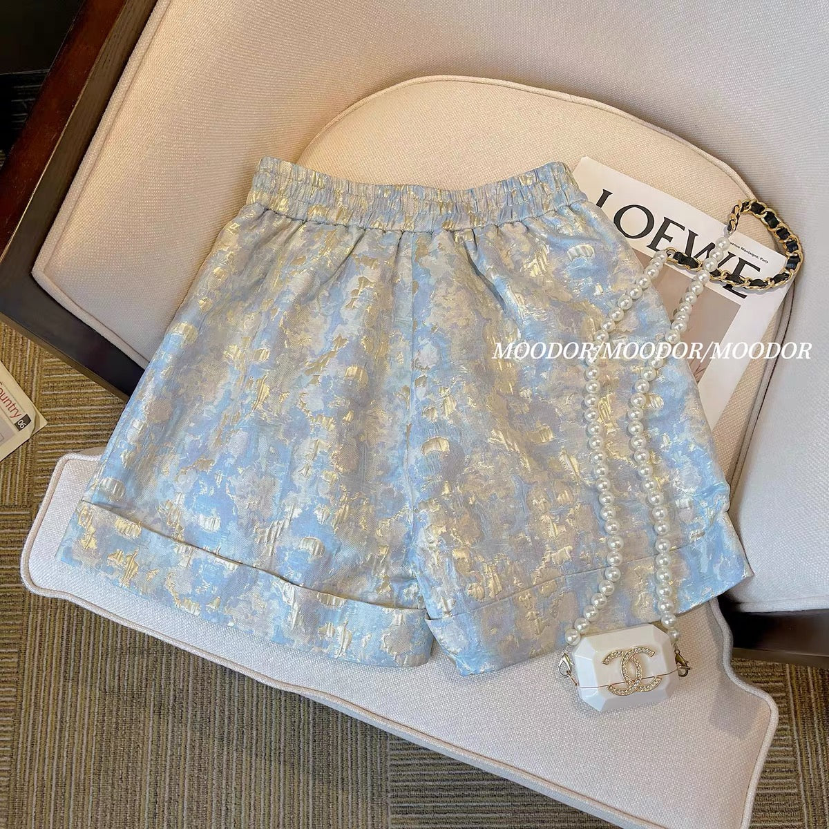 Flower print small fragrant wind shorts women's summer 2023 new wide-legged thin high-quality high-waisted casual pants