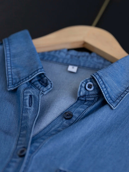 Foreign trade export high-end washed denim shirt for women, niche design, loose and versatile layered shirt, drape bottom