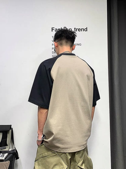 Xu Tailang American retro letter printed short-sleeved T-shirt men's trendy brand trend contrast half-sleeved summer fashion T-shirt