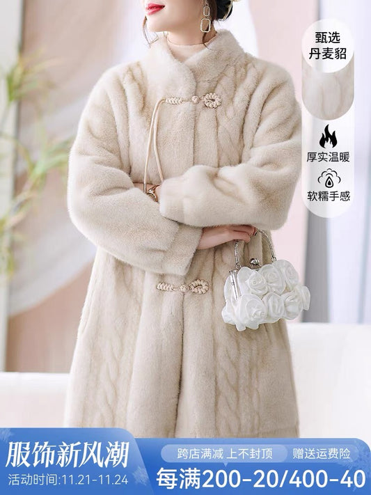 Middle-aged mother's winter coat, fashionable noble lady's mink fur coat, mid-length, middle-aged and elderly women's winter fur coat