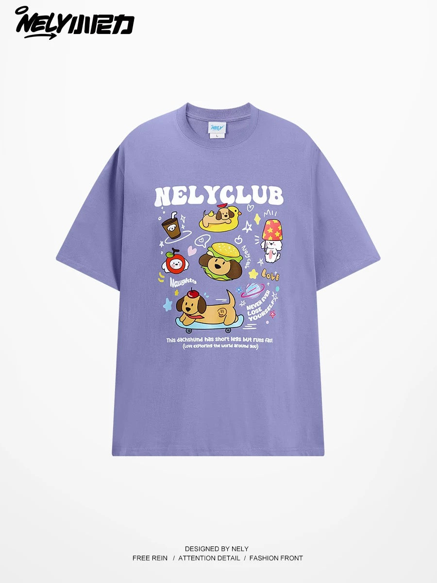 American cartoon cat print round neck short sleeve men and women summer 2025 couple pure cotton t-shirt half sleeve bottoming shirt trend