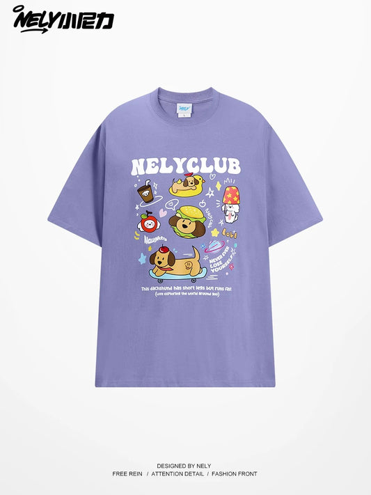 American cartoon cat print round neck short sleeve men and women summer 2025 couple pure cotton t-shirt half sleeve bottoming shirt trend