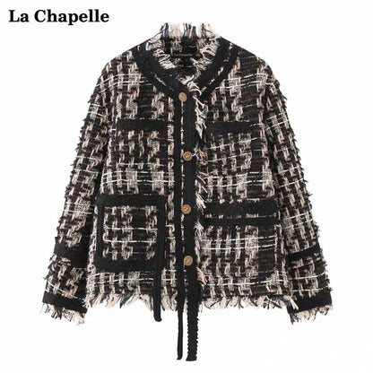 La Chapelle/La Chapelle French tassel edge small fragrance jacket feminine temperament loose round neck top