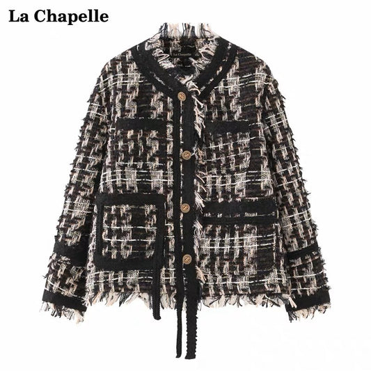 La Chapelle/La Chapelle French tassel edge small fragrance jacket feminine temperament loose round neck top