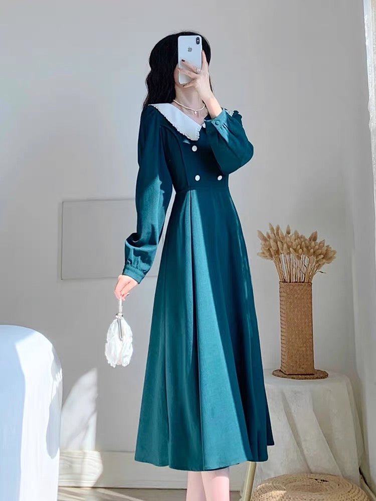 Autumn clothing 2023 new women's French romantic waist slimming retro long-sleeved temperament dress high-end skirt