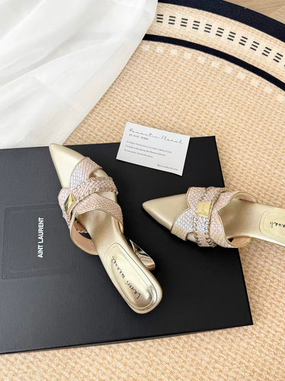 MISS DDLL Mermaid Princess – Stylish, High-End Metallic Fish-Scale Pointed-Toe Sandals with Unique Sculptural Heels for Women