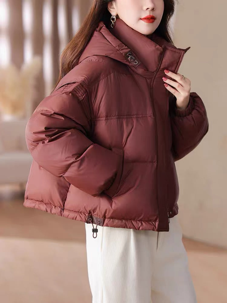Korean style new loose thickened down jacket women's short hooded fashionable design niche warm bread jacket