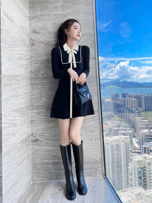 Autumn clothing 2023 new black bottoming winter skirt sweater skirt winter small fragrant knitted gentle dress for women autumn and winter T2356