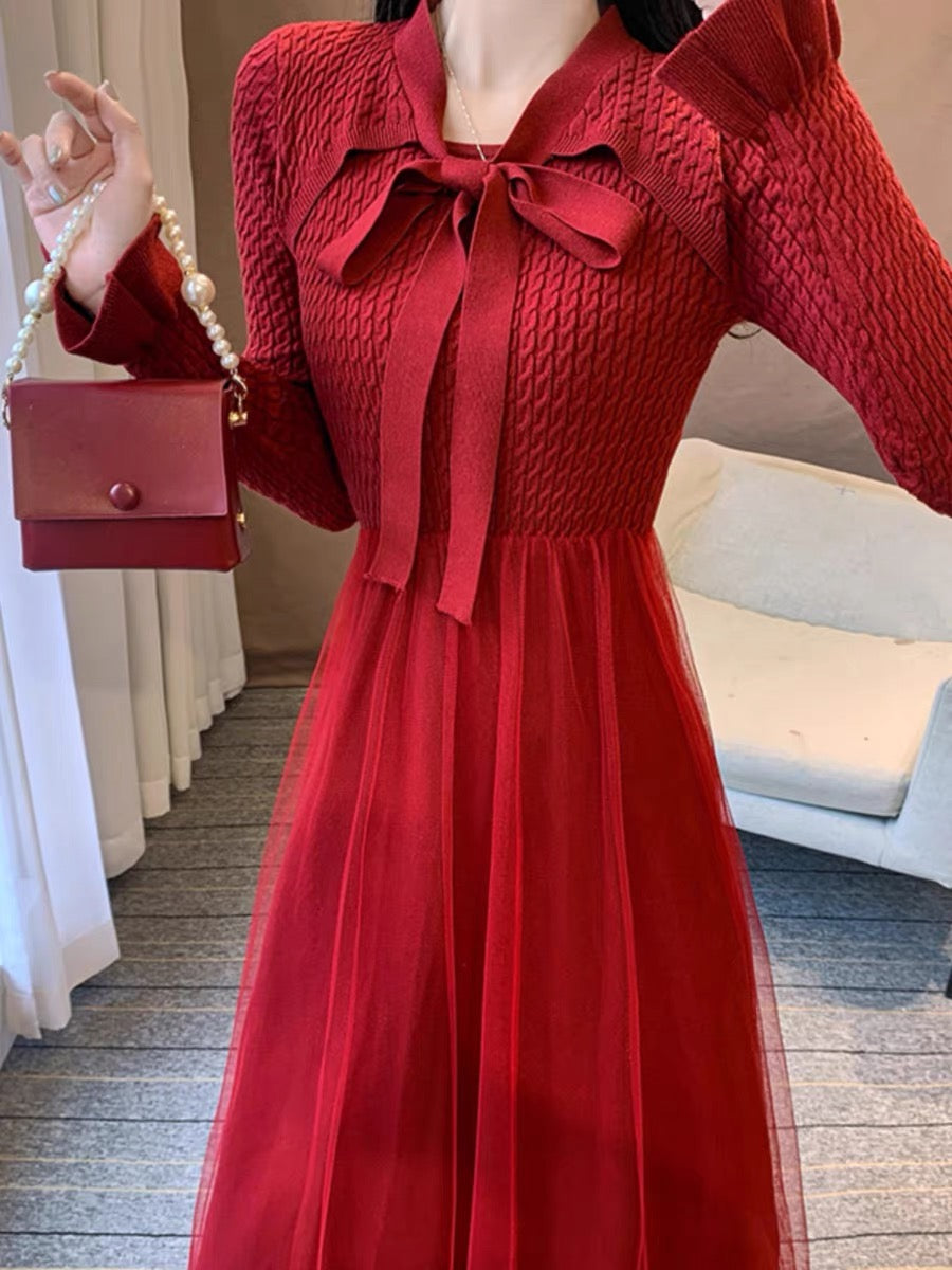 New autumn clothing, retro temperament, gentle and western style fairy skirt, bottoming sweater skirt, high-end knitted mesh dress