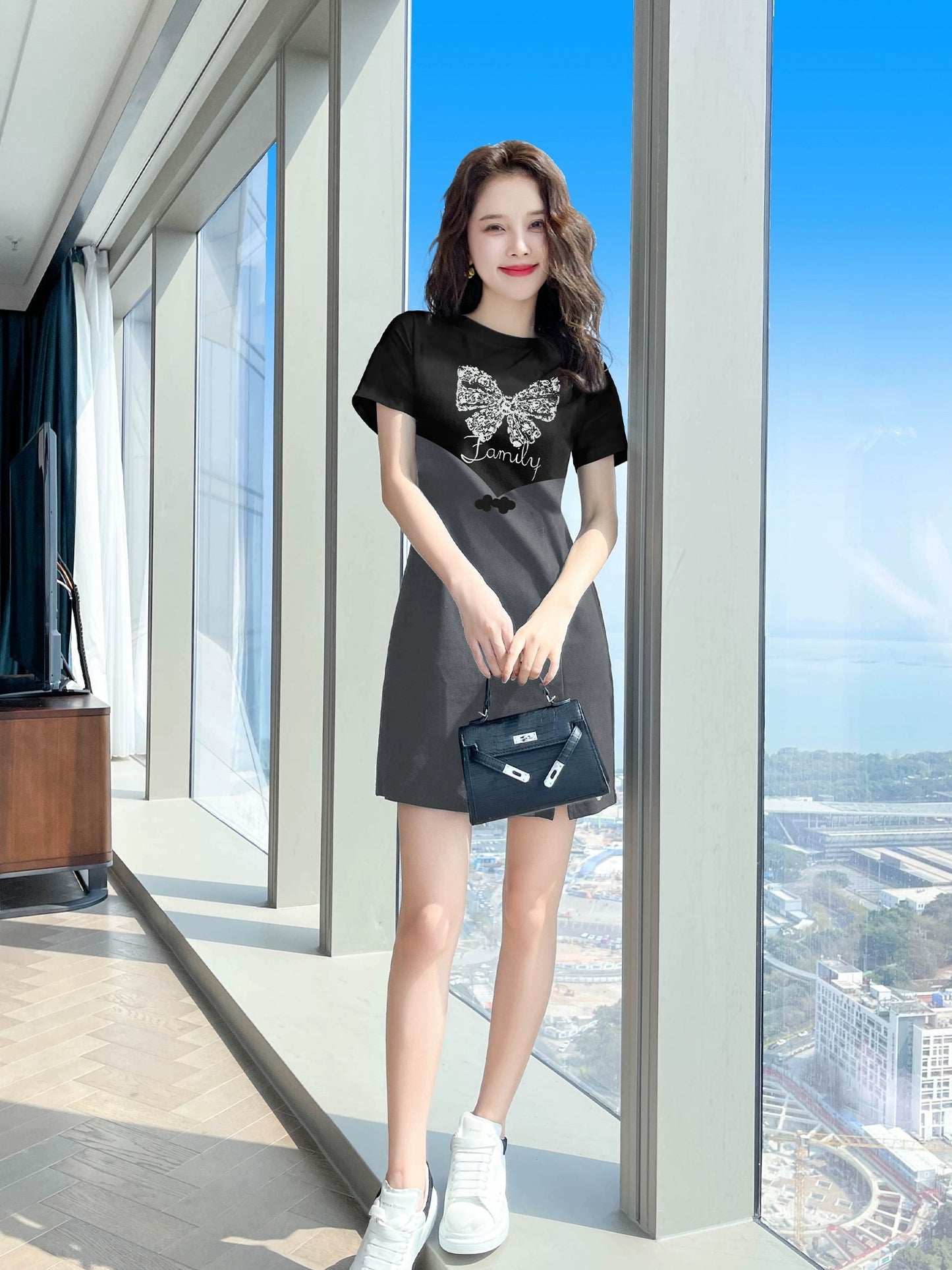 Black dress 2024 new style women's summer women's clothing fake two-piece small casual niche slim skirt summer clothing