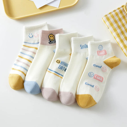 Spring and summer thin ins trendy all-match cute cartoon sports sweat-absorbent boat socks college ladies student short socks female