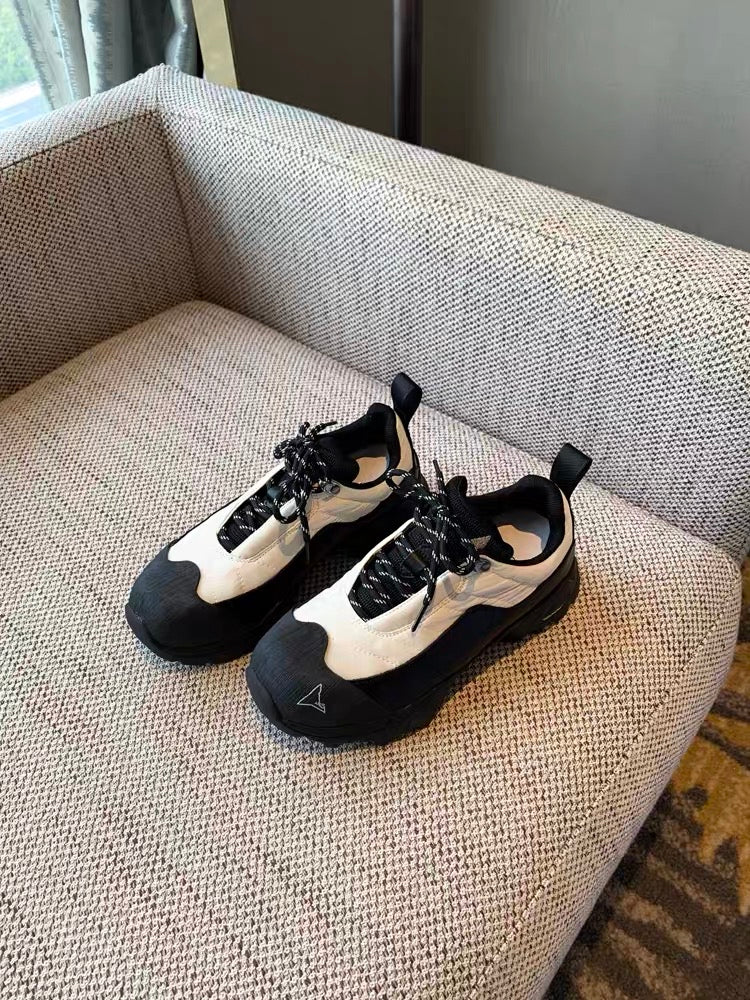Casual shoes women's trendy cool 2023 new spring all-match fashion leather color matching lace-up thick-soled mountaineering daddy shoes