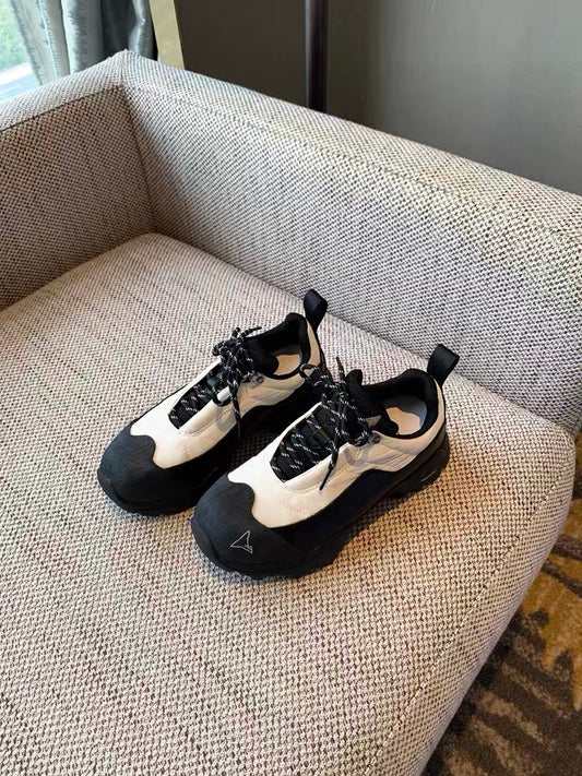 Casual shoes women's trendy cool 2023 new spring all-match fashion leather color matching lace-up thick-soled mountaineering daddy shoes