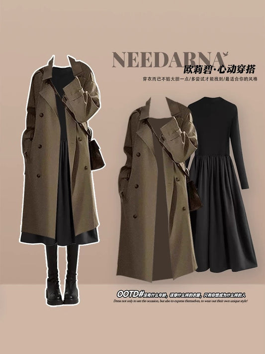 Early autumn Korean style high-end wear two-piece suit 2024 new windbreaker jacket women French black dress long skirt