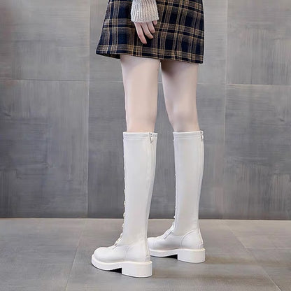 High boots, white boots for women, winter plus velvet, 2023 new Internet celebrity hot style, slim knight boots, thick soles, increased height