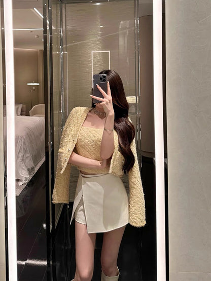 Shanxi French Xiaoxiang woven wool short coat top for women with inner tube top high-end elegant lady suit (B8893)