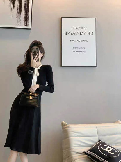 Knitted dress for women 2023 new autumn style French retro high-end niche temperament slim skirt (B2610)