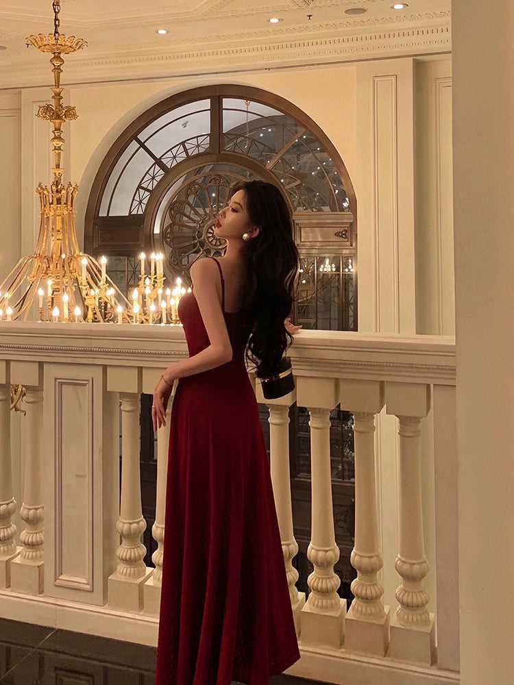 Ge Fuzhen French red suspender dress female 2024 new retro sleeveless temperament A-line waist long skirt