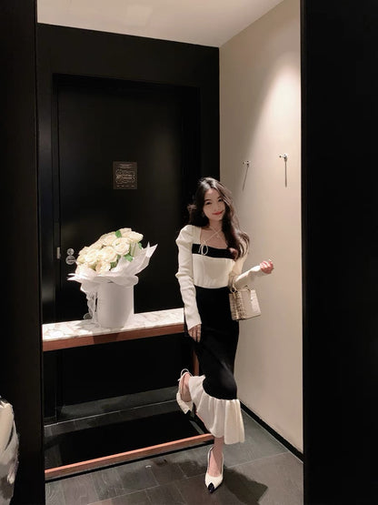ByYou Winter French Pure Desire Square Neck Rabbit Velvet Sweater Women's Slim Fit Warm Sweater Bottoming Top