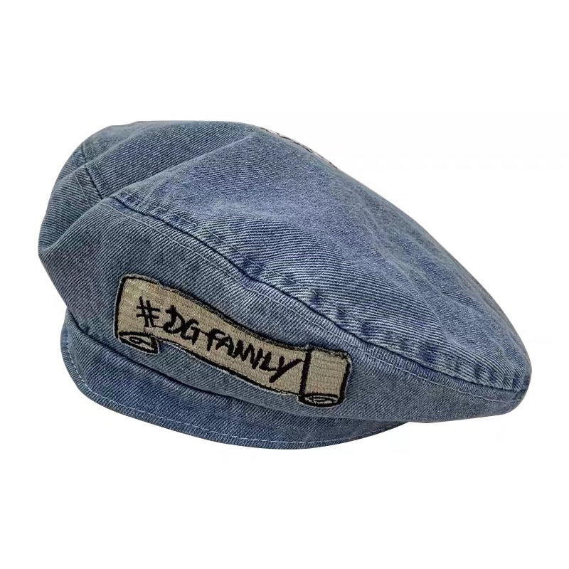 Patch denim beret women's spring and summer Korean style all-match face-showing little bud painter's hat Japanese style big head hat