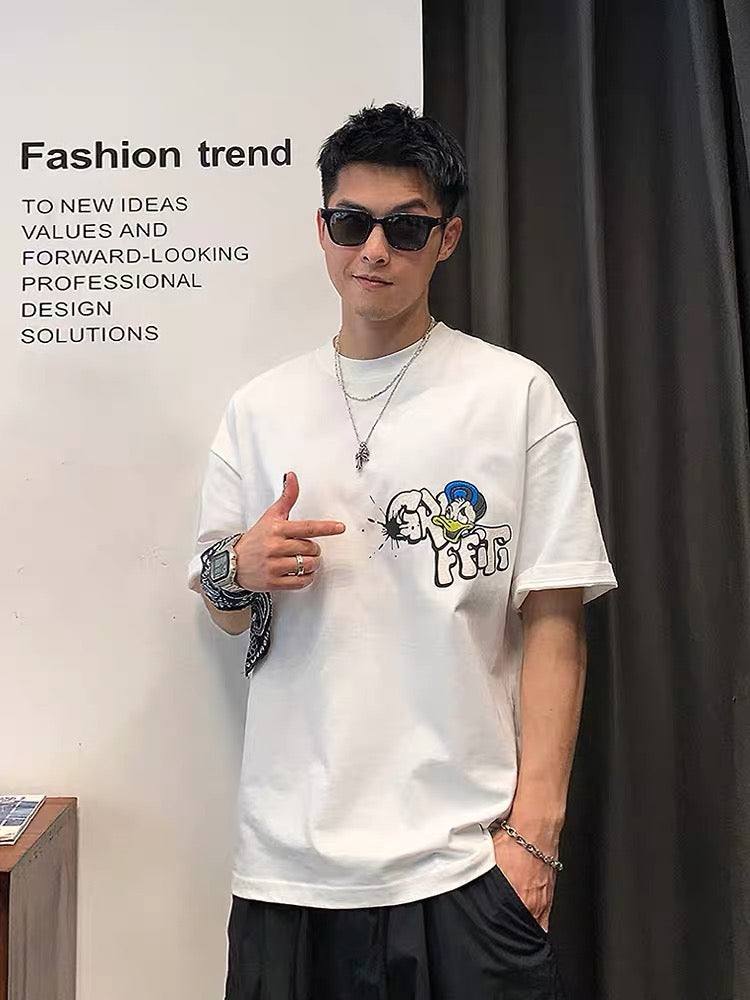 Xu Tailang American cartoon graffiti print short-sleeved T-shirt men's summer trendy brand men's cotton half-sleeved hip-hop top