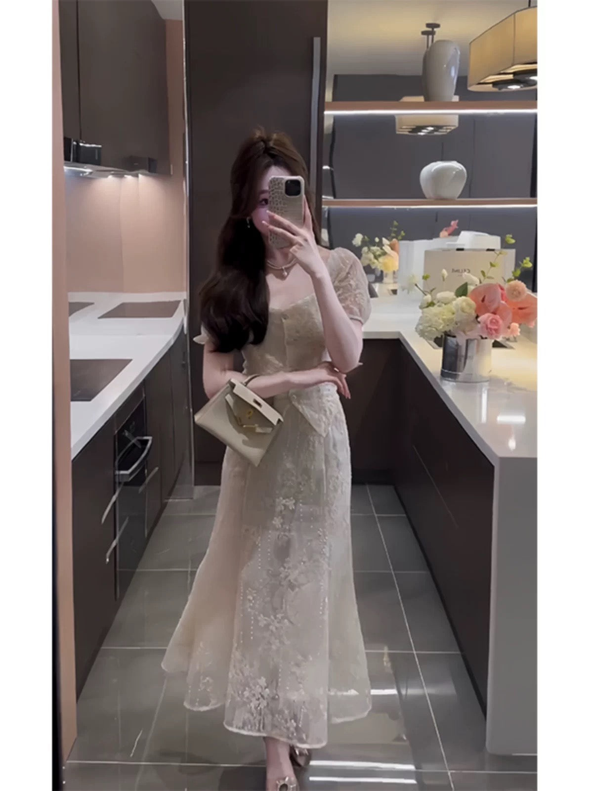 French style mini-style suit, summer heavy-duty embroidered lace short-sleeved top, fishtail skirt, high-end two-piece set