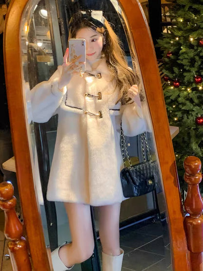 Fish Rabbit's Rabbit Navy Wool Jacket Coat High-end Temperament Warm Mid-Length Jacket Winter Coat