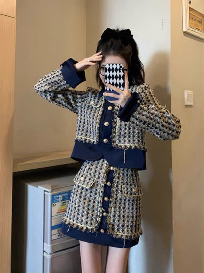 [Original] Xiaoxiangfeng suit 2023 new female early spring celebrity fried street foreign style fashionable spring two-piece suit (S035)