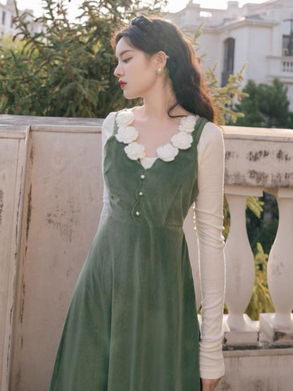 French retro inner bottoming shirt suspender skirt suit for women autumn and winter 2022 new high-end dress two-piece setữ