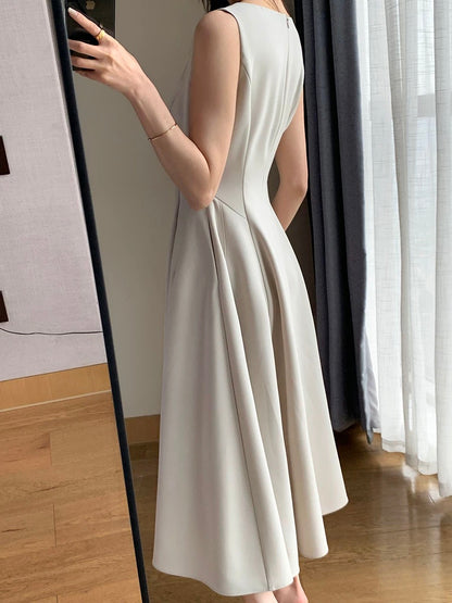 FT GUOGE sleeveless dress 2023 summer new style high-end temperament goddess style commuting slim V-neck long skirt